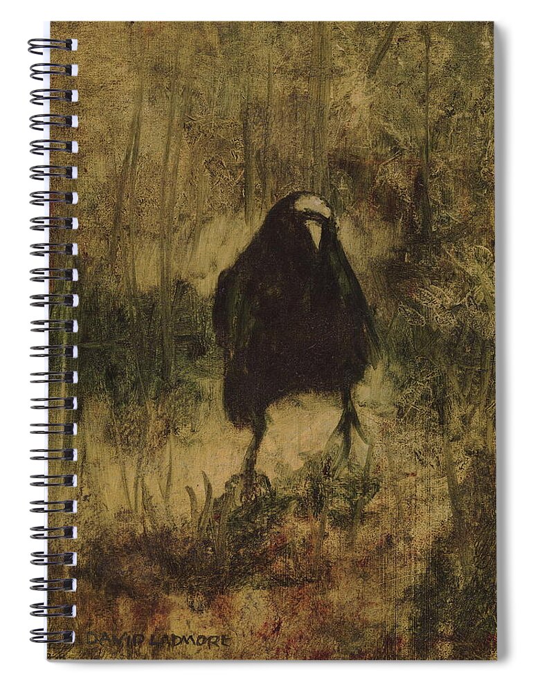 Crow Spiral Notebook featuring the painting Crow 8 by David Ladmore