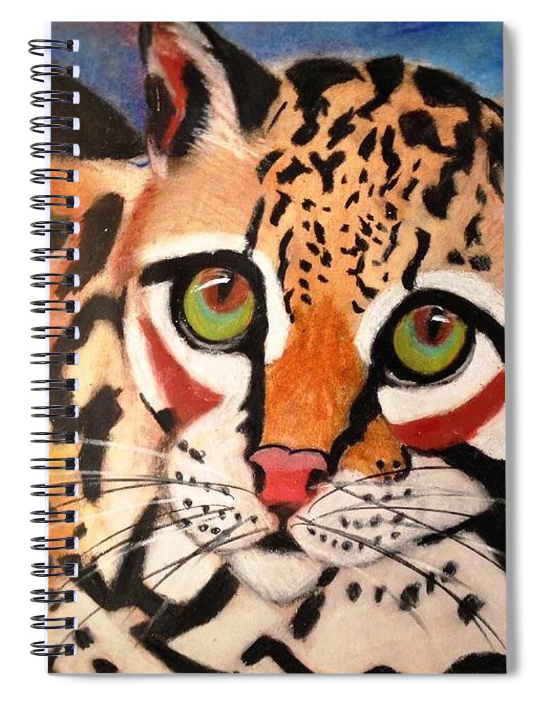 Ocelot Spiral Notebook featuring the pastel Curious Ocelot by Renee Michelle Wenker