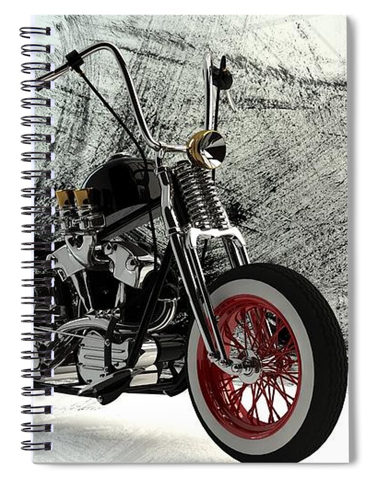 Motorcycles Art Spiral Notebook featuring the digital art Custom Bobber by Louis Ferreira