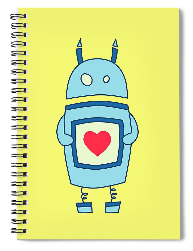Bright Spiral Notebook featuring the digital art Cute Clumsy Robot With Heart by Boriana Giormova