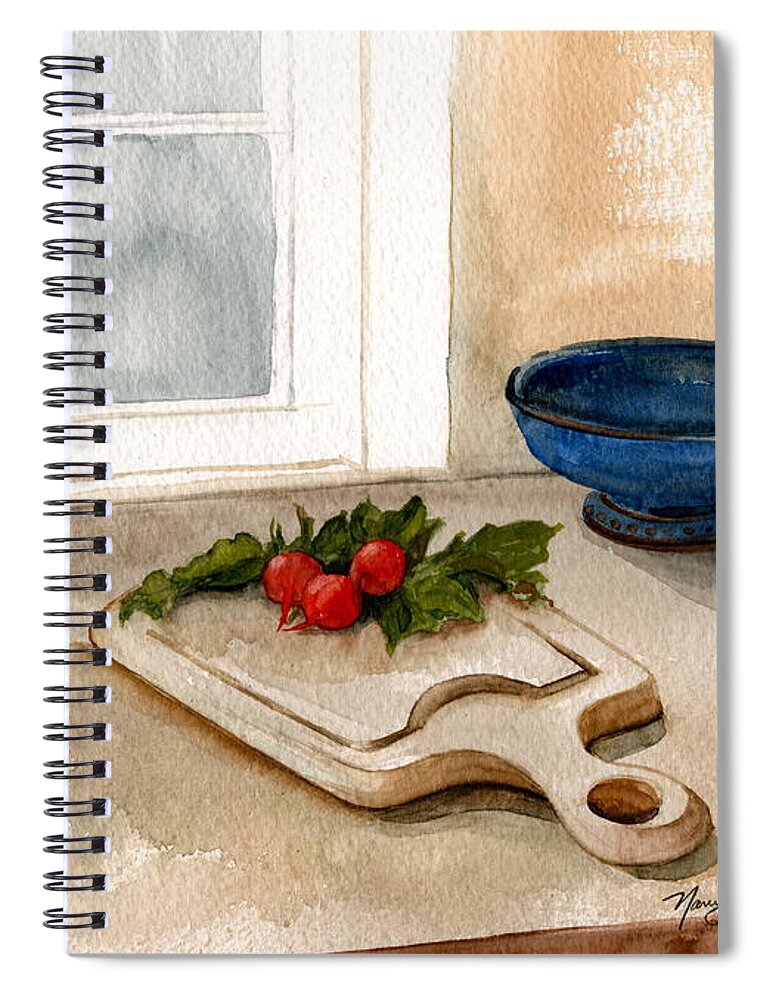 Country Kitchen Spiral Notebook featuring the painting Cutting Board And Radishes by Nancy Patterson
