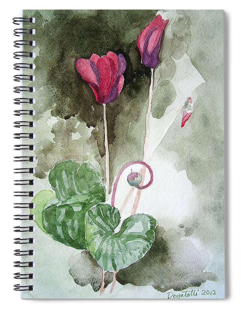 Botanicals Spiral Notebook featuring the painting Cyclamen 1 study by Kathryn Donatelli