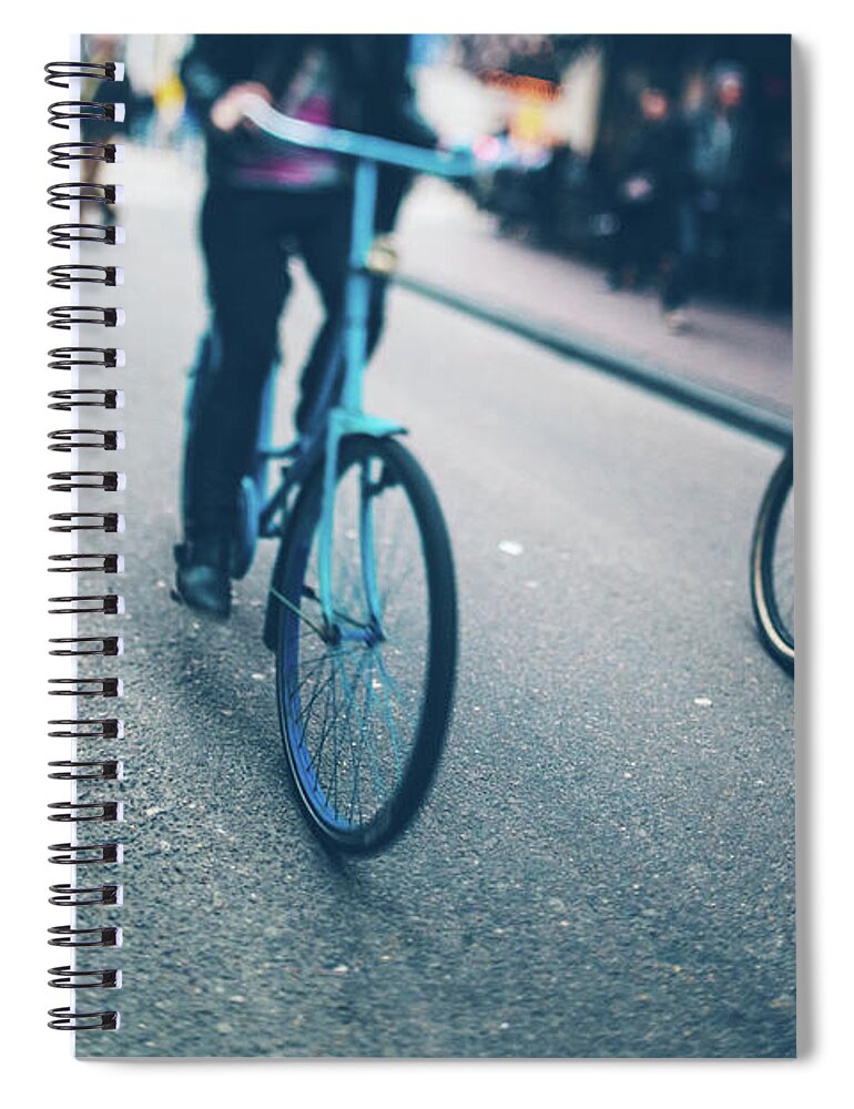 Funky Spiral Notebook featuring the photograph Cycling In Amsterdam by Moreiso