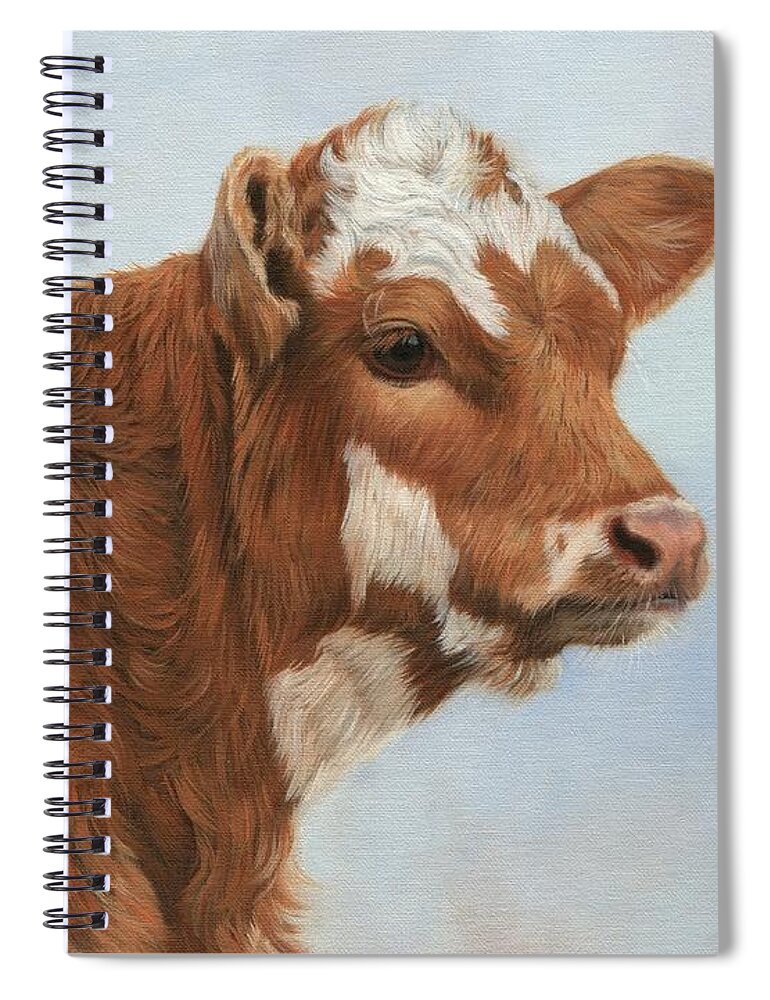 Calf Spiral Notebook featuring the painting Daisy by David Stribbling