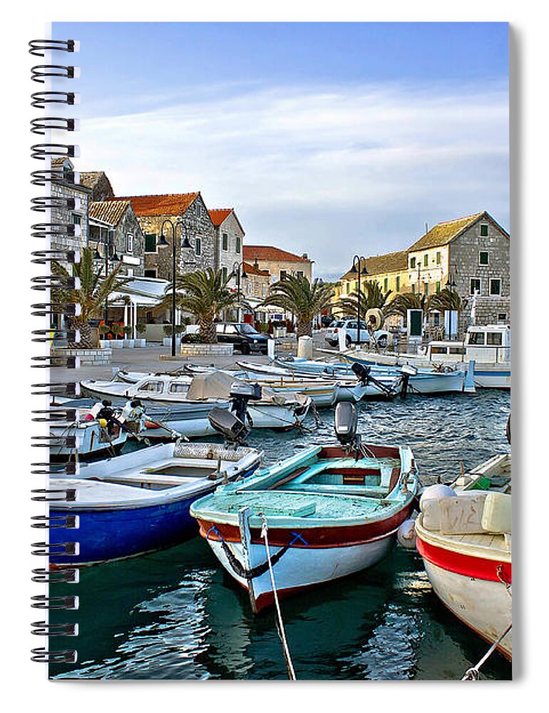 Croatia Spiral Notebook featuring the photograph Dalmatian town of Primosten harbor by Brch Photography