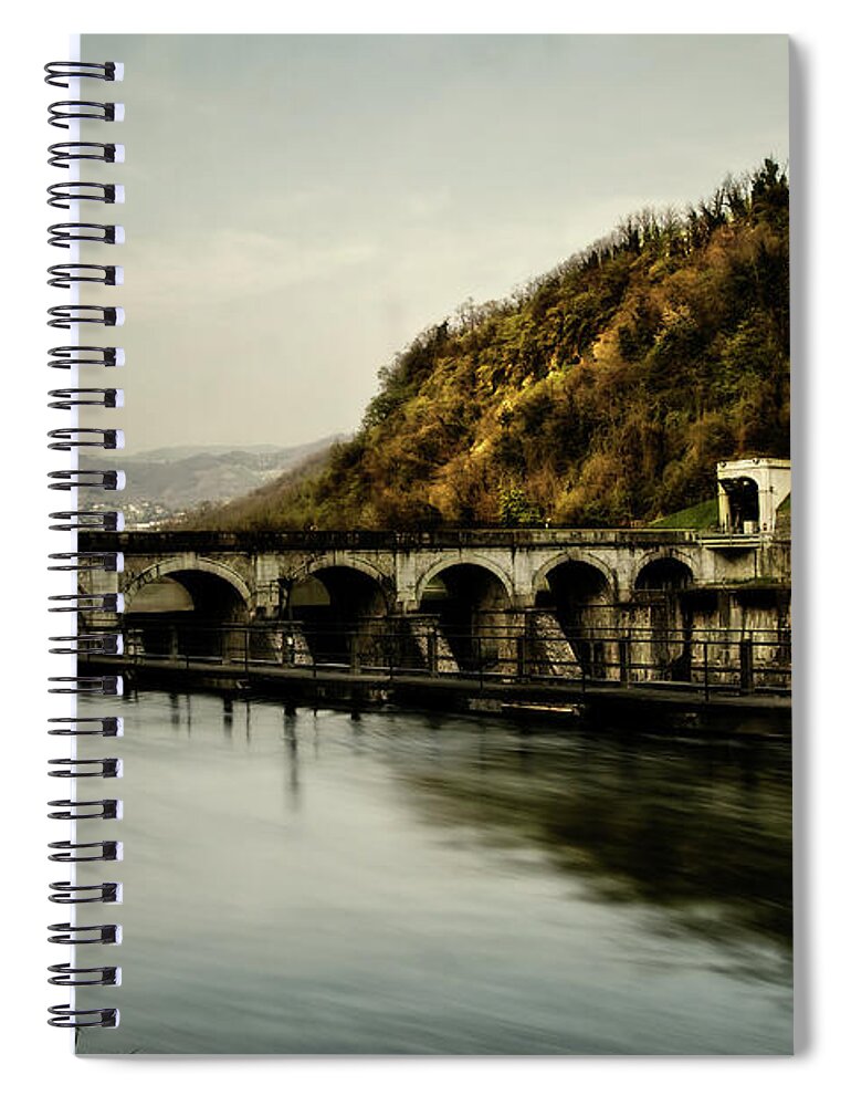 Adda Spiral Notebook featuring the photograph Dam on Adda river by Roberto Pagani