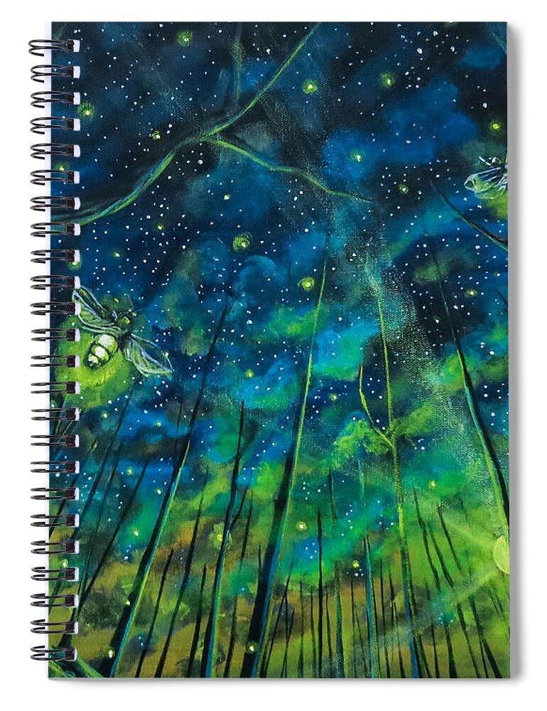 Lightning Bugs Spiral Notebook featuring the painting Dance The Night Away by Joel Tesch