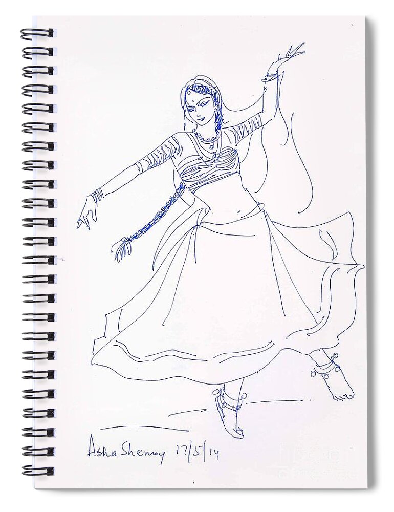 Indian Dancer Spiral Notebook featuring the painting Dancing damsel by Asha Sudhaker Shenoy