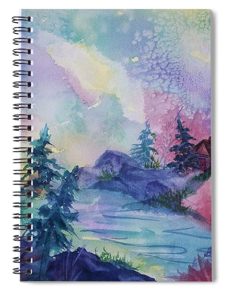 Aurora Spiral Notebook featuring the painting Dancing Lights II by Ellen Levinson