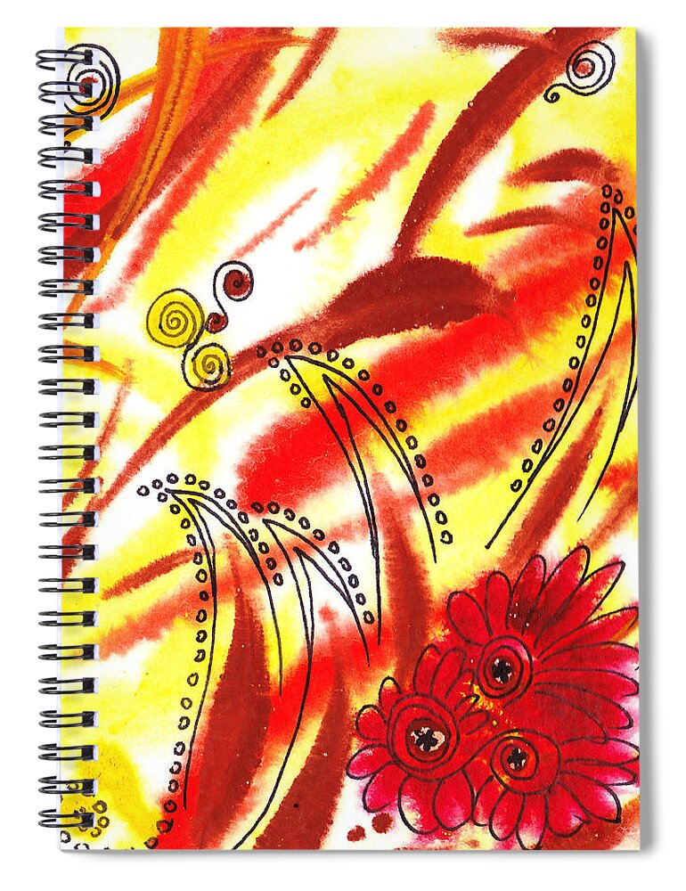 Abstract Spiral Notebook featuring the painting Dancing Lines And Flowers Abstract by Irina Sztukowski