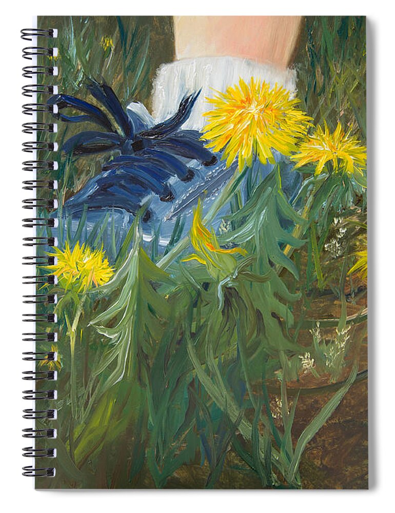 Dandelions Spiral Notebook featuring the painting Dandelion Dance by Mary Beglau Wykes