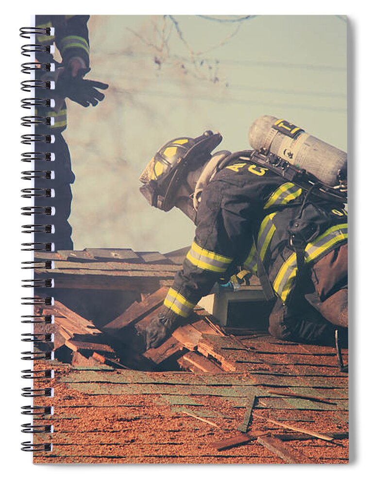 Firemen Spiral Notebook featuring the photograph Dangerous Work by Laurie Search