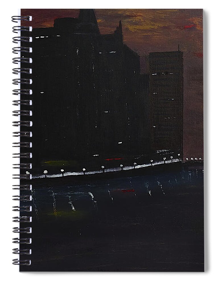 City Spiral Notebook featuring the painting Dark Cityscape by Dick Bourgault