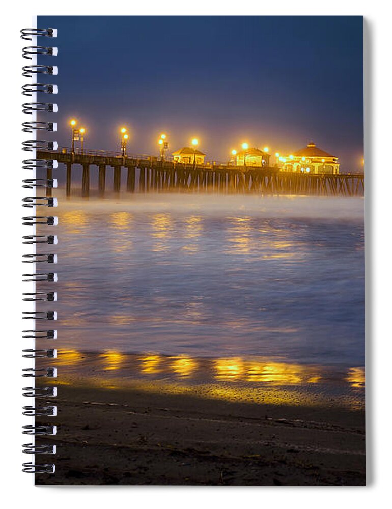 Beach Spiral Notebook featuring the photograph Dawn At Huntington Beach Pier By Denise Dube by Denise Dube