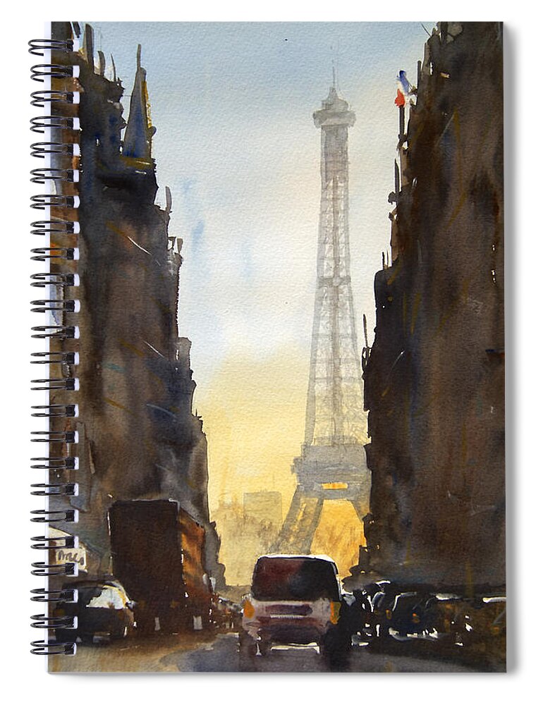 Paris Spiral Notebook featuring the painting Dawn in Paris by James Nyika