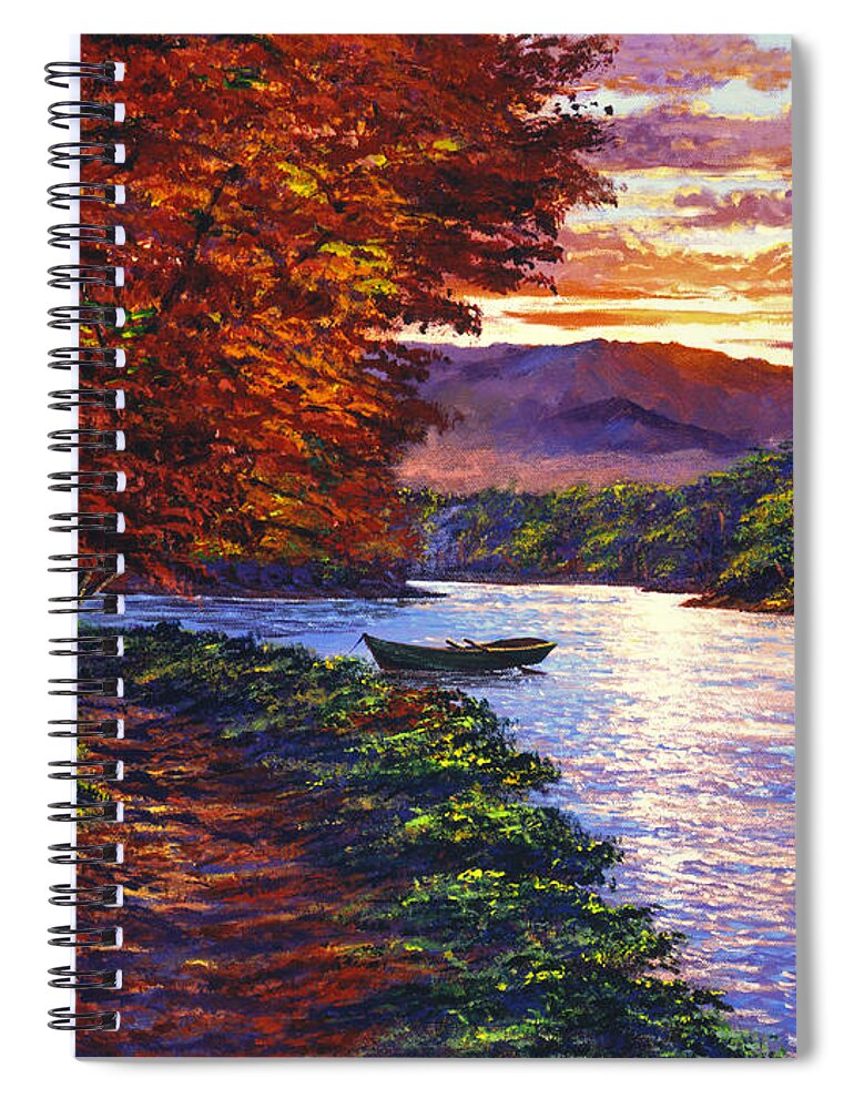 Landscape Spiral Notebook featuring the painting Dawn On The River by David Lloyd Glover