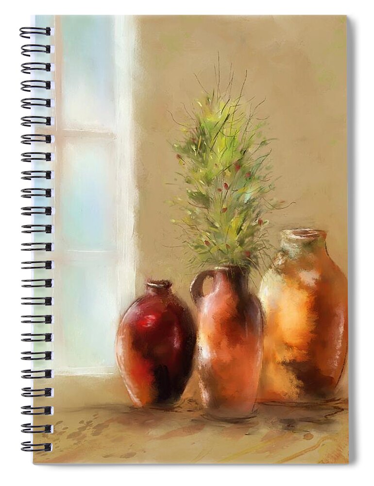 Terra Cotta Pots Spiral Notebook featuring the painting Dawns Early Light by Colleen Taylor