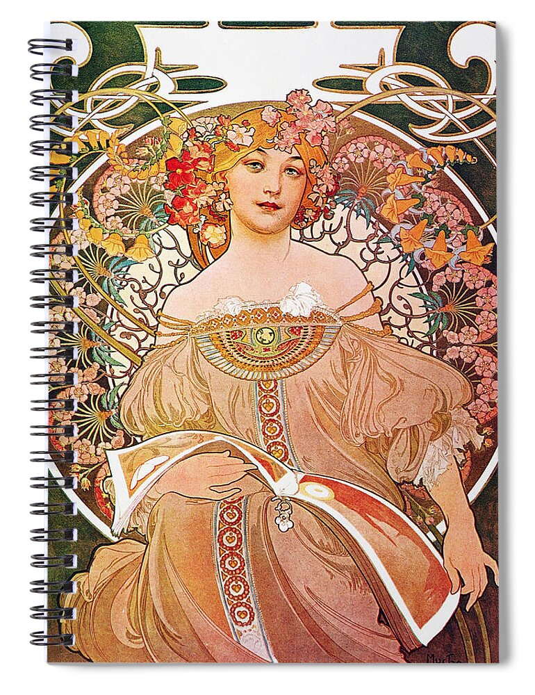 Alphonse Mucha Spiral Notebook featuring the painting Daydream by Alphonse Mucha