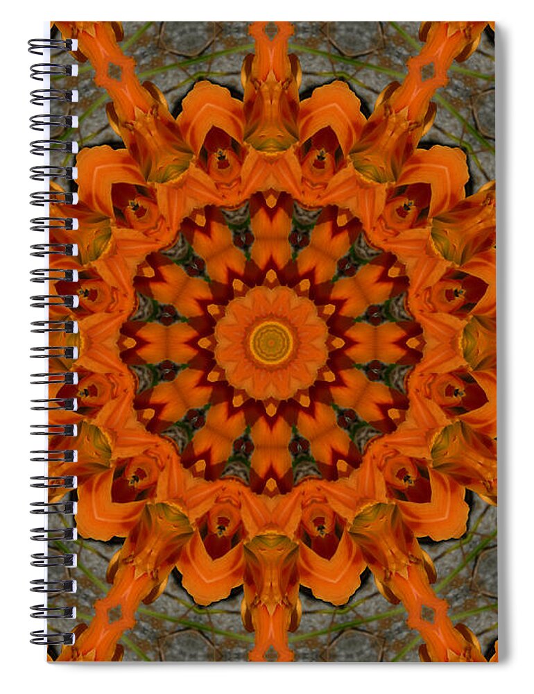 Kaleidoscope Spiral Notebook featuring the photograph Daylily Orange Mandala by MM Anderson