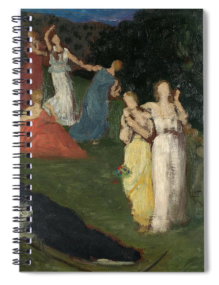 Pierre Puvis De Chavannes Spiral Notebook featuring the painting Death and the Maidens by Pierre Puvis de Chavannes