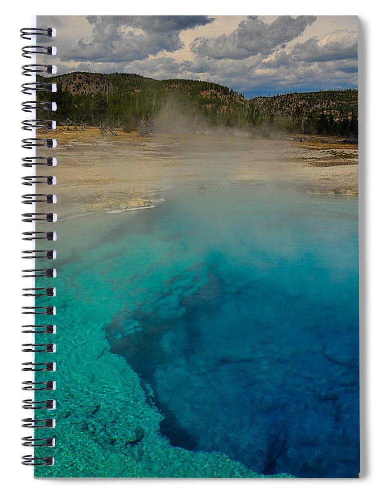 Grand Prismatic Spring Midway Yellowstone National Park Wyoming Mountain Landscape Posters Spiral Notebook featuring the photograph Deep Blue by Harry Spitz