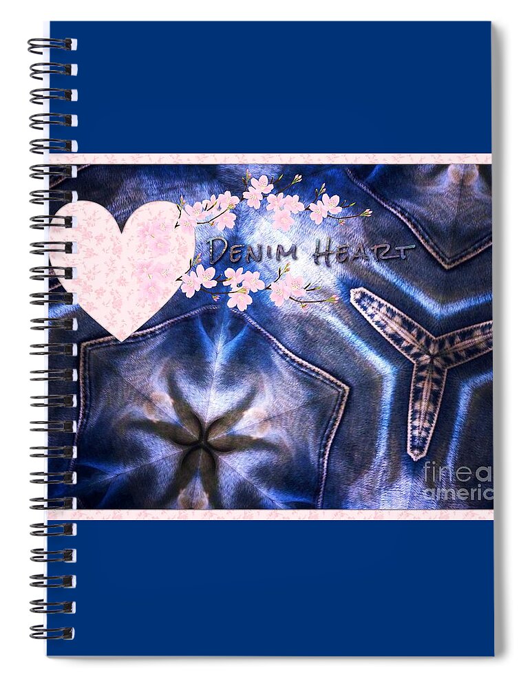 Denim Jeans Spiral Notebook featuring the mixed media Denim Heart by Joan-Violet Stretch