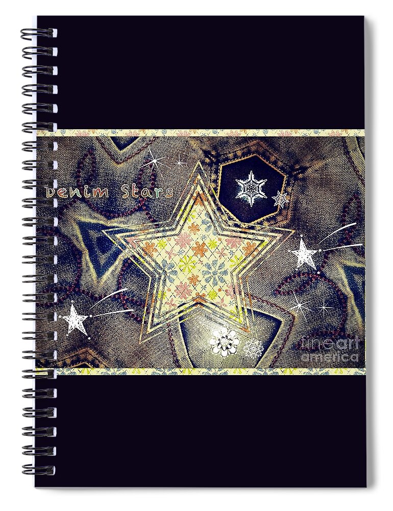 Denim Spiral Notebook featuring the mixed media Denim Stars by Joan-Violet Stretch