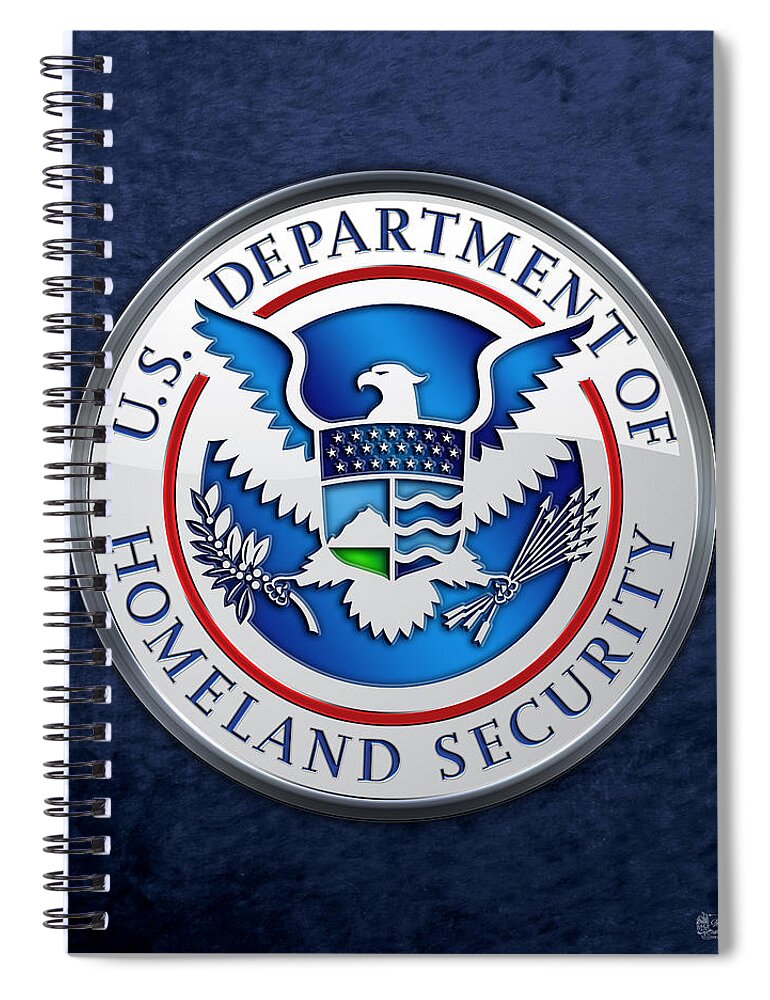 'military Insignia & Heraldry 3d' Collection By Serge Averbukh Spiral Notebook featuring the digital art Department of Homeland Security - D H S Emblem on Blue Velvet by Serge Averbukh