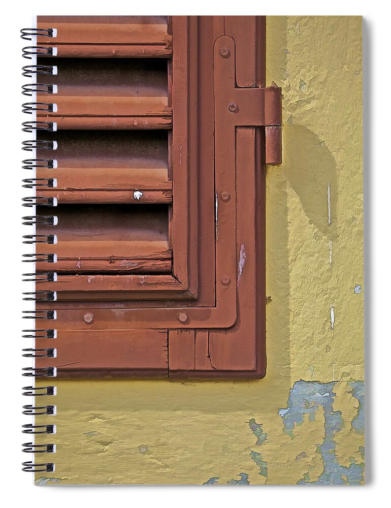 Art Spiral Notebook featuring the photograph Detail of a Red Wood Window Shutter in Tuscany by David Letts