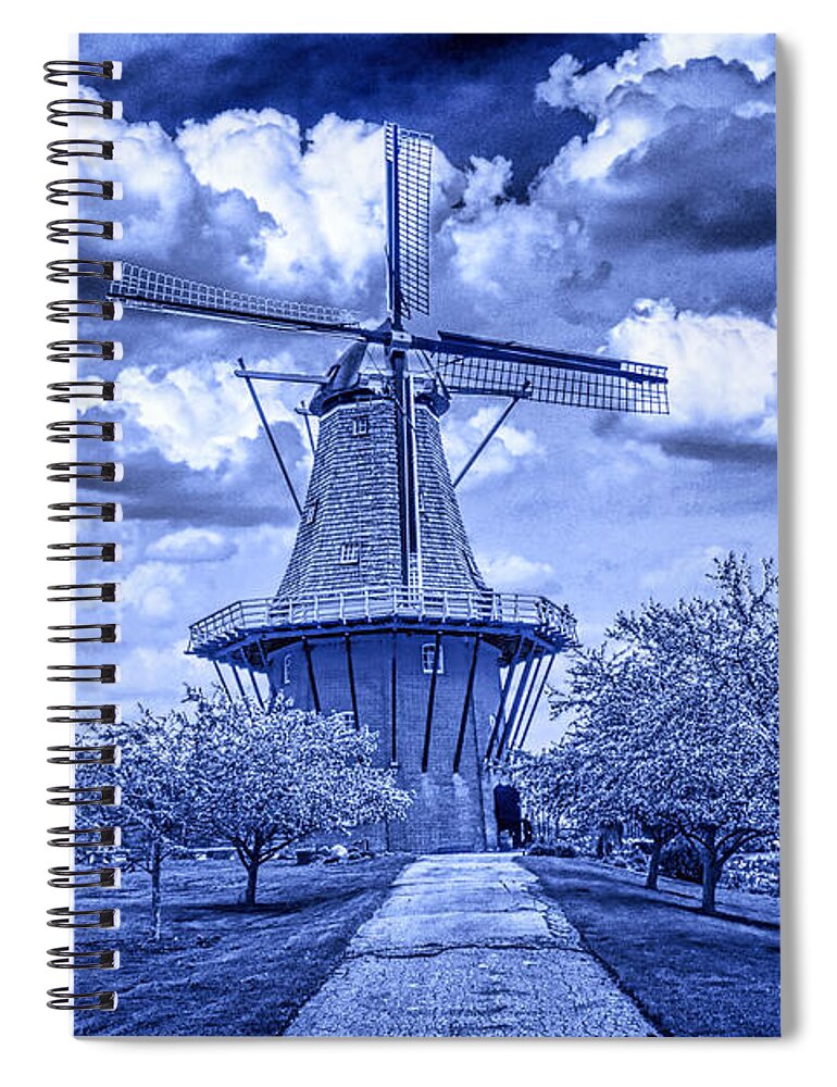 Art Spiral Notebook featuring the photograph deZwaan Holland Windmill in Delft Blue by Randall Nyhof