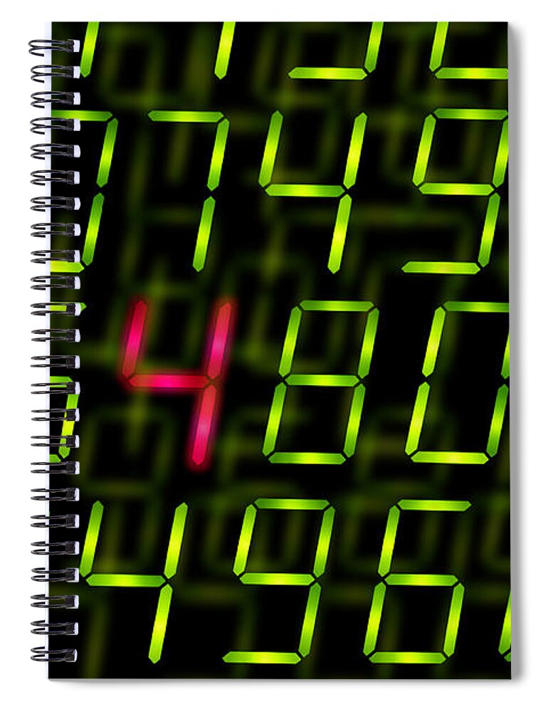 Secret Spiral Notebook featuring the photograph Digital numbers with one highlighted by Simon Bratt