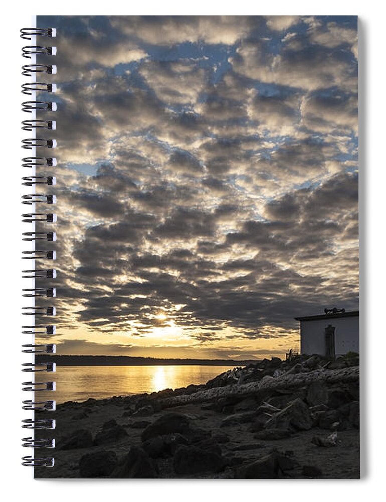 Lighthouse Spiral Notebook featuring the photograph Discovery Park Lighthouse Cloudburst by Mike Reid