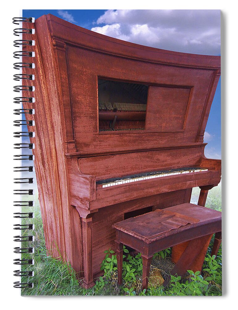 Surrealism Spiral Notebook featuring the photograph Distorted Upright Piano 2 by Mike McGlothlen