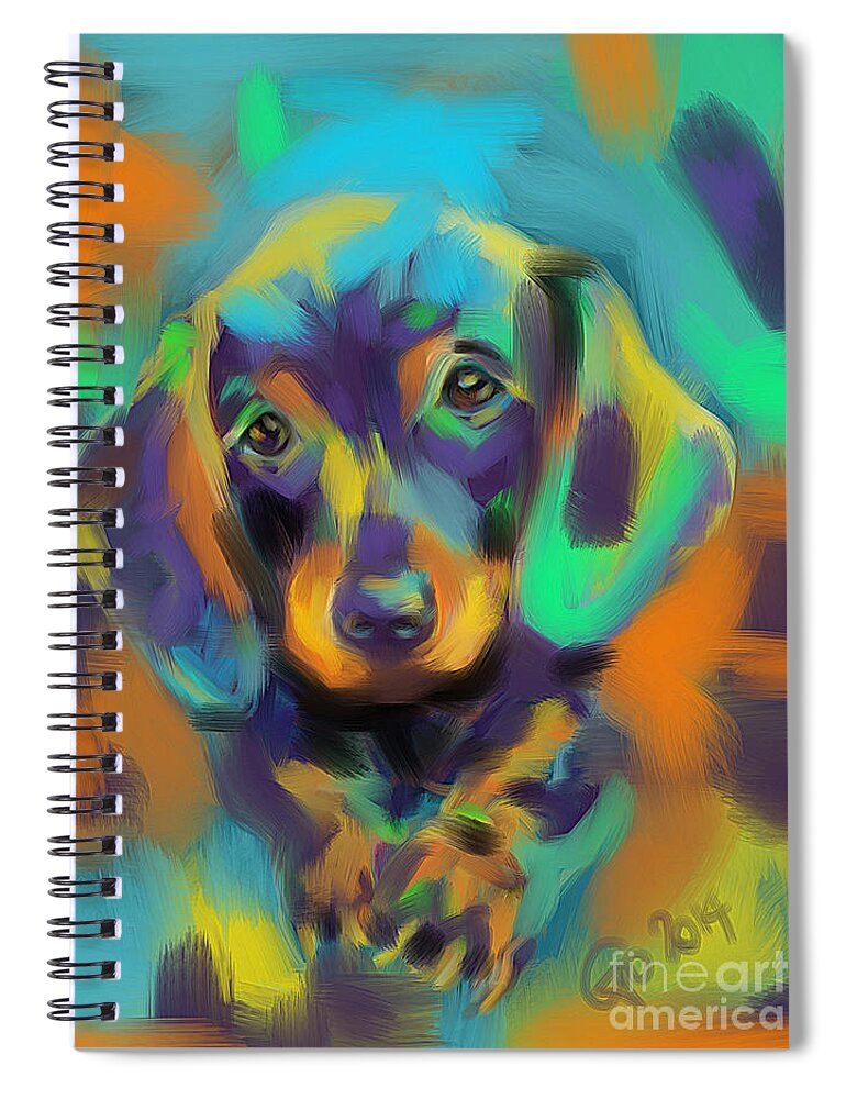 Dog Spiral Notebook featuring the painting Dog Bobby by Go Van Kampen