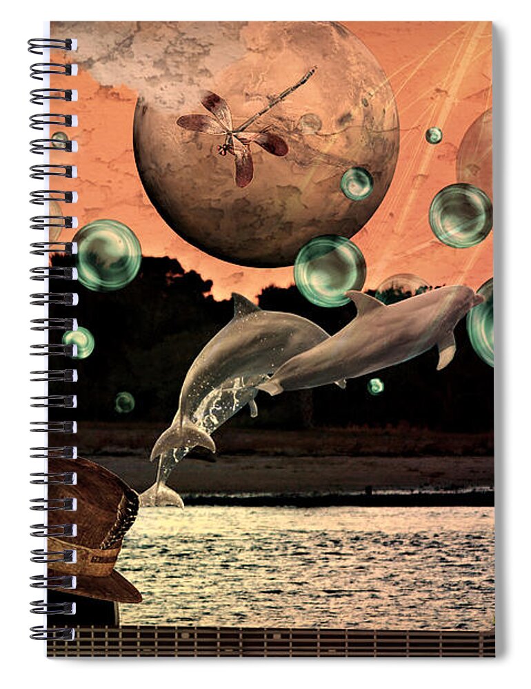 Surrealism Spiral Notebook featuring the mixed media Dolphin Dreams by Ally White