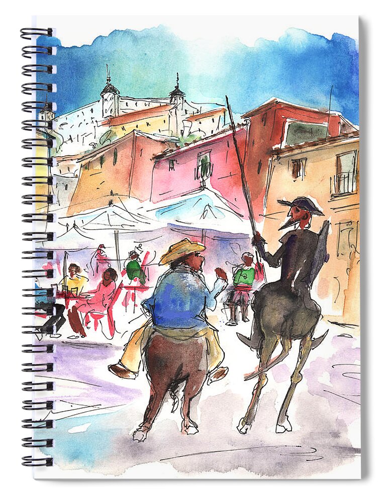 Travel Spiral Notebook featuring the painting Don Quijote and Sancho Panza Entering Toledo by Miki De Goodaboom