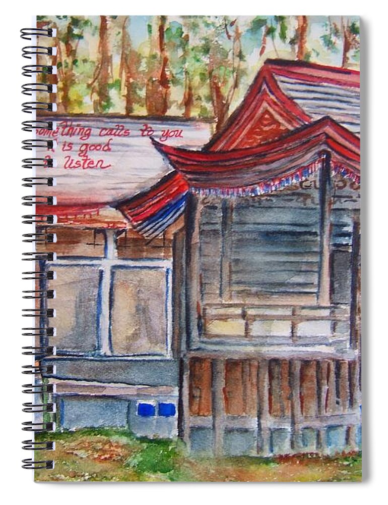 Japan Spiral Notebook featuring the painting Double Shrine by Elaine Duras