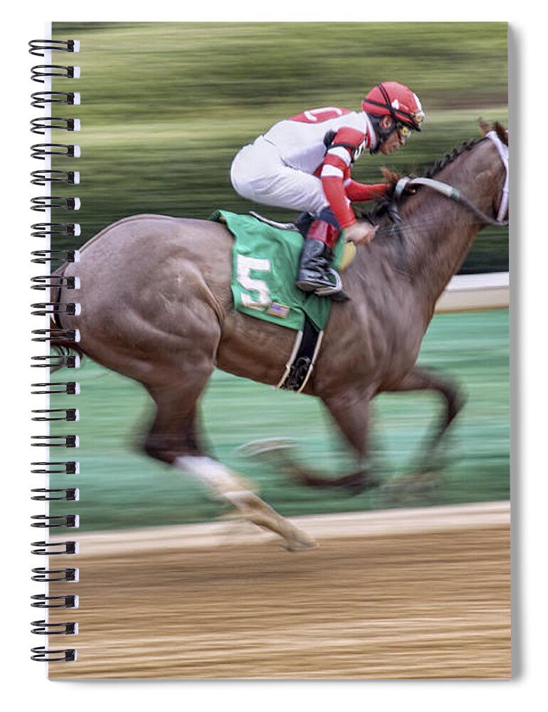 Horse Racing Spiral Notebook featuring the photograph Down the Stretch - Horse Racing - Jockey by Jason Politte
