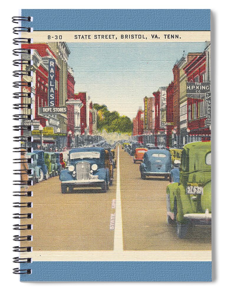 Bristol Spiral Notebook featuring the digital art Downtown Bristol Va TN 1930 - 40 by Denise Beverly