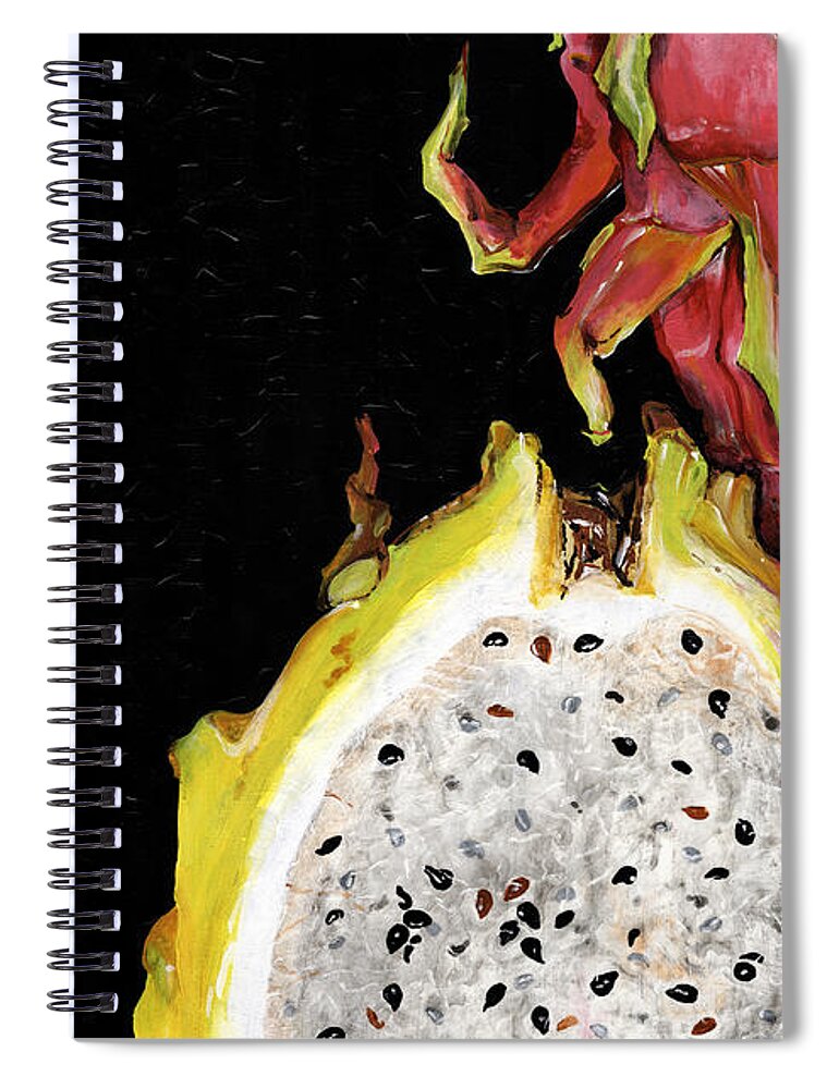 Abstract Spiral Notebook featuring the painting dragon fruit yellow and red Elena Yakubovich by Elena Daniel Yakubovich