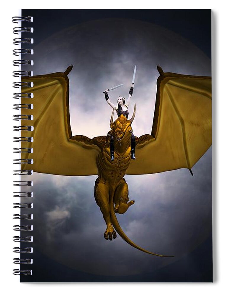 Dragon Spiral Notebook featuring the painting Dragon Rider by Jon Volden