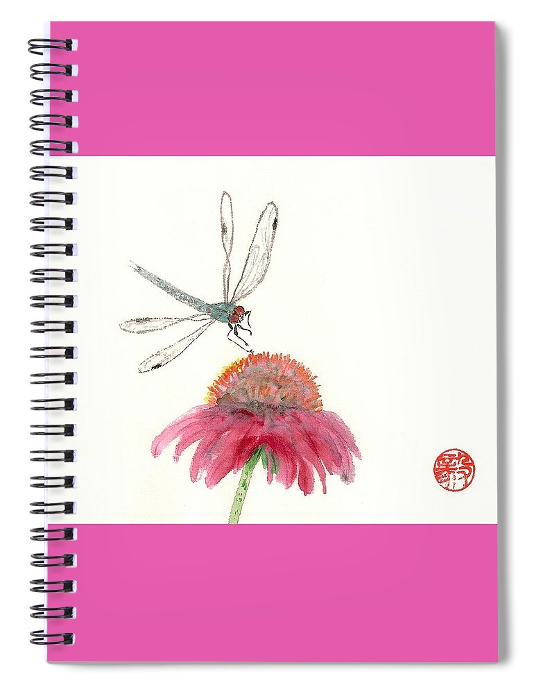 Bright Spiral Notebook featuring the painting Dragonfly Flower by Terri Harris