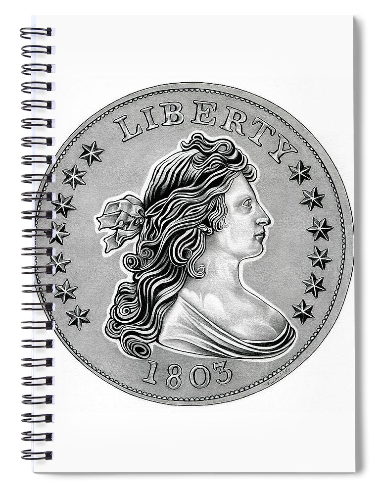 Draped Bust Liberty Dollar Spiral Notebook featuring the drawing Draped Bust Liberty by Fred Larucci