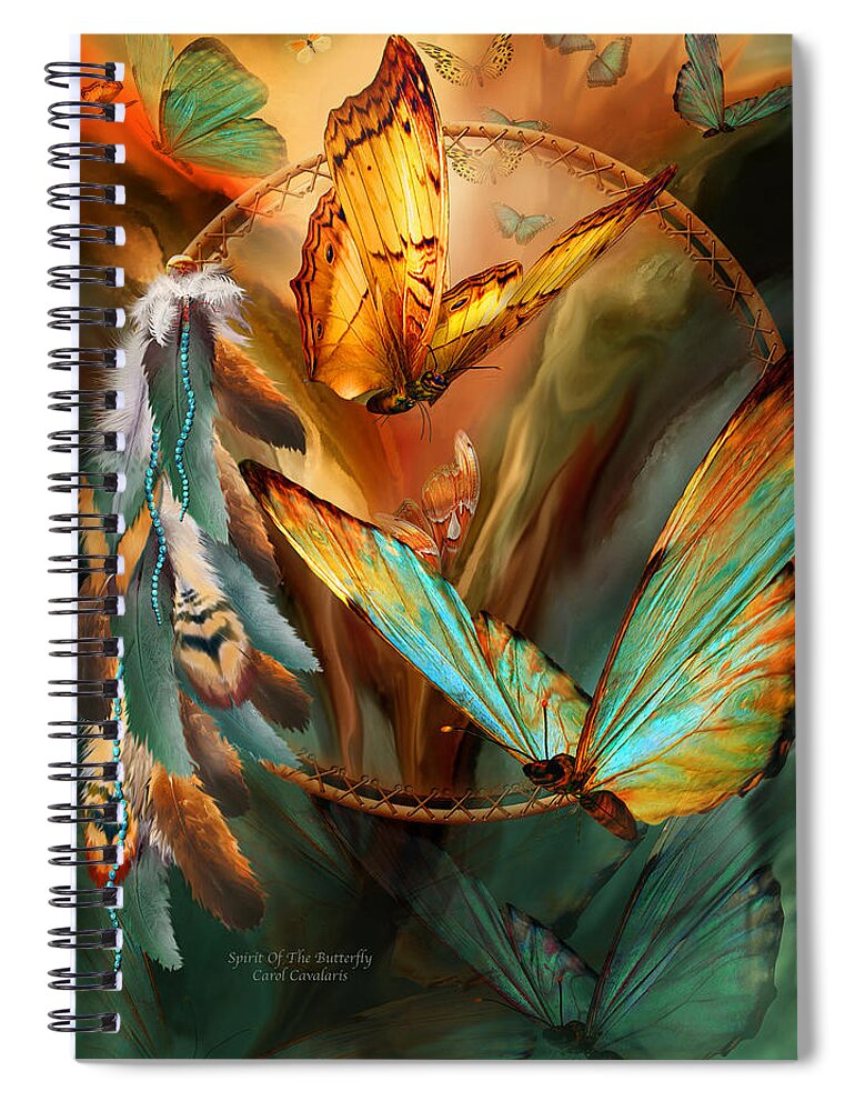 Carol Cavalaris Spiral Notebook featuring the mixed media Dream Catcher - Spirit Of The Butterfly by Carol Cavalaris