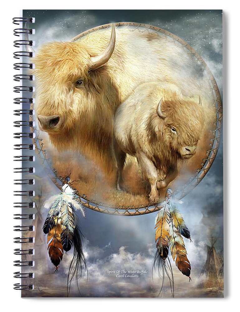 Carol Cavalaris Spiral Notebook featuring the mixed media Dream Catcher - Spirit Of The White Buffalo by Carol Cavalaris
