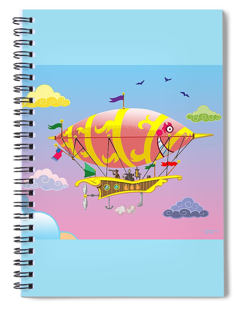 Dirigible Spiral Notebook featuring the mixed media Rainbow Steampunk Dreamship by J L Meadows