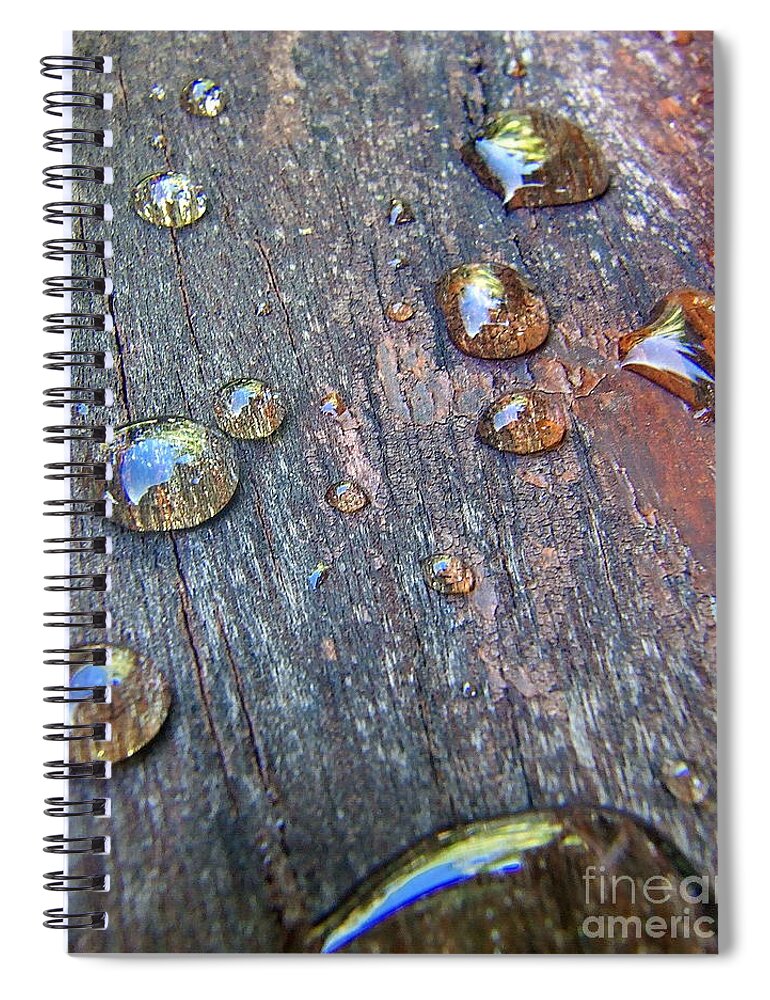 Abstract Spiral Notebook featuring the photograph Drops On Wood by Michelle Meenawong