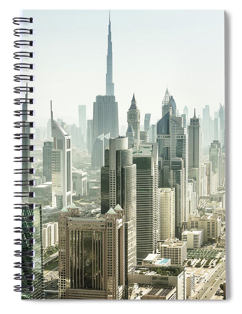 Arabia Spiral Notebook featuring the photograph Dubai Skyline With Downtown by Franckreporter