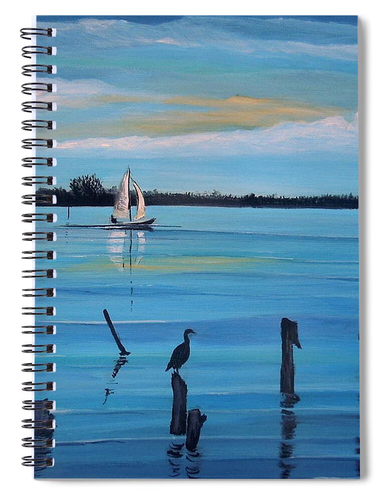 San Pedro Spiral Notebook featuring the painting Dusk approaching by Marilyn McNish