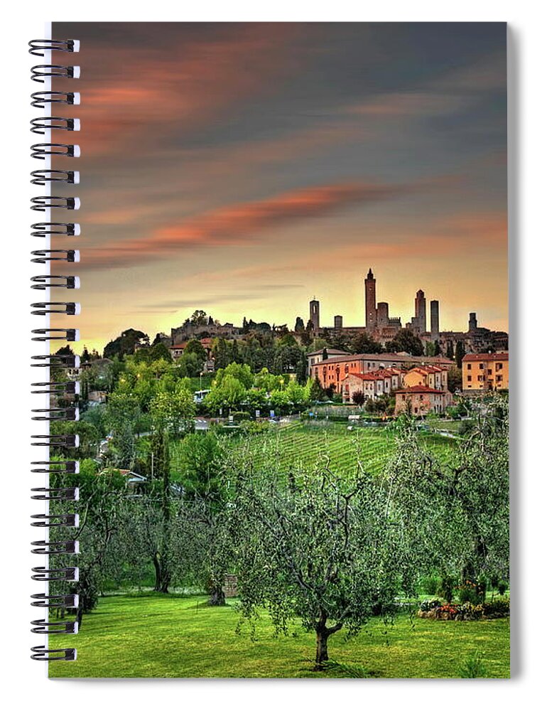 Tranquility Spiral Notebook featuring the photograph Dusk At San Gimignano by Photo Art By Mandy